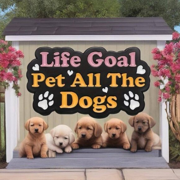 NEW! Life Goal Pet All The Dogs Enamel Pin Brooch Fun Pink Yellow Black White - Picture 1 of 3